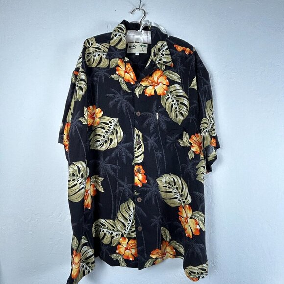 Koko Island Palm Trees Floral Hawaiian Shirt Large Black Button Up Short Sleeve - Picture 1 of 6